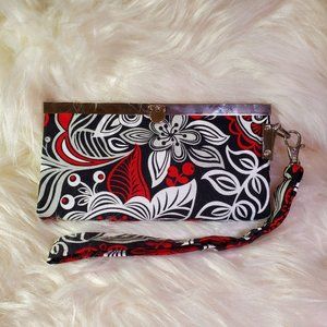 Diva bifold red grey black flowers women's  wallet wristlet